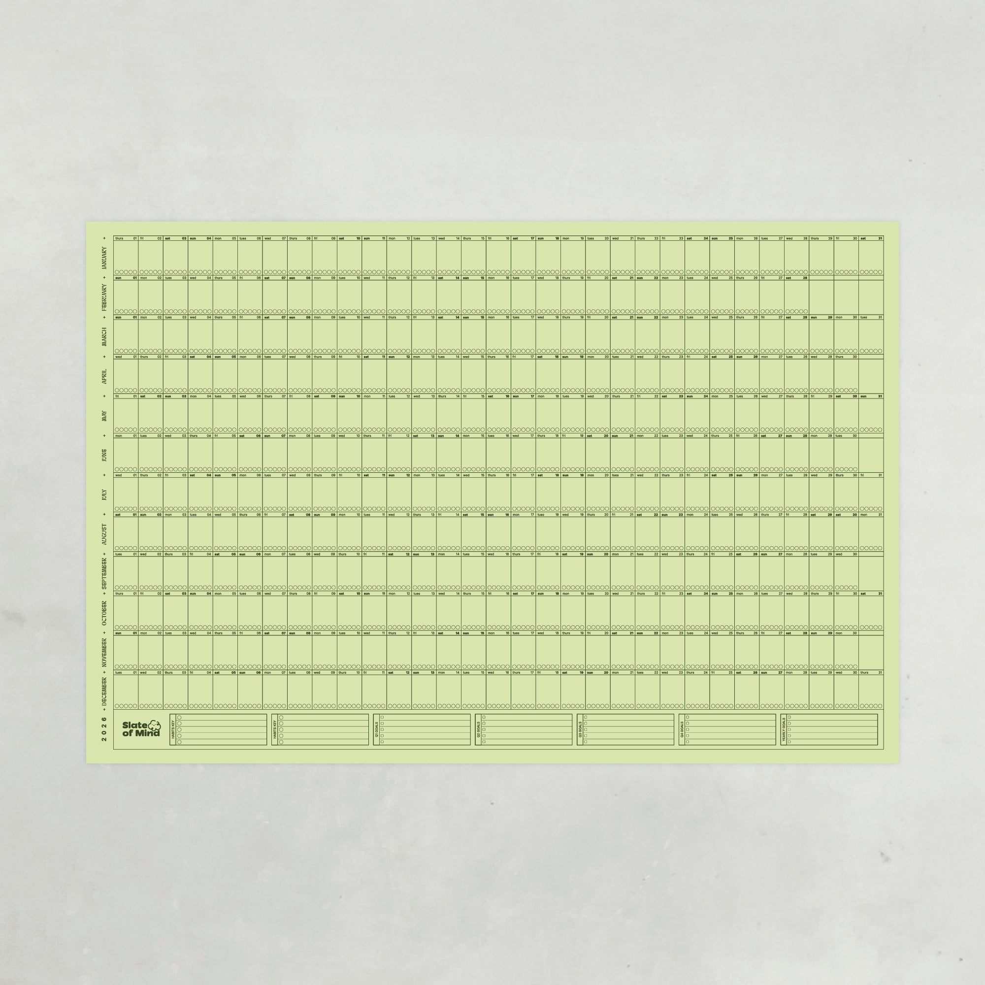 Cadence Calendar in Matcha | 2026 Yearly Wall Calendar – Slate of Mind