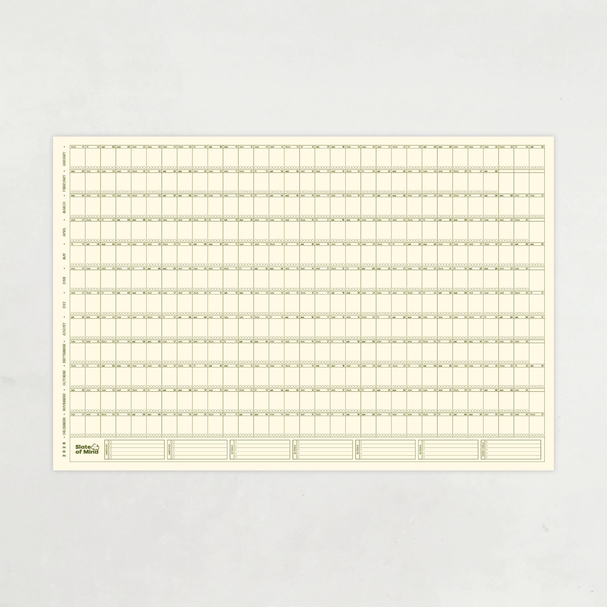 Cadence Calendar in Olive + Cream